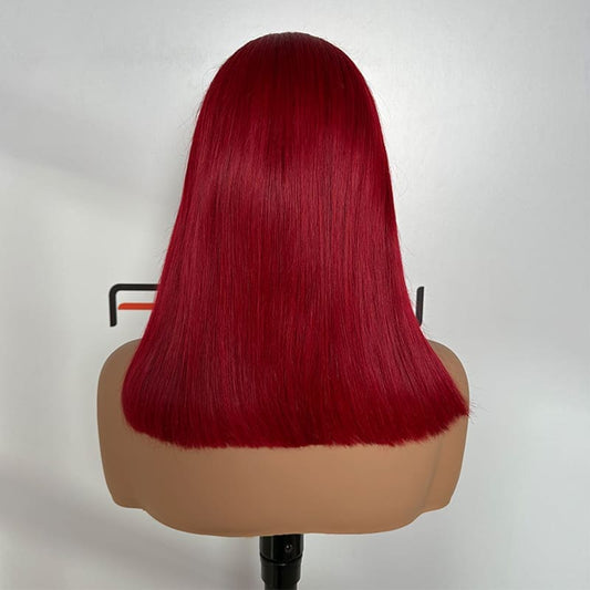 Best 16 inch dark red bob 13x4 lace frontal human hair wig