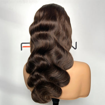 18 inch #4 brown pre-plucked glueless body wave lace front wig