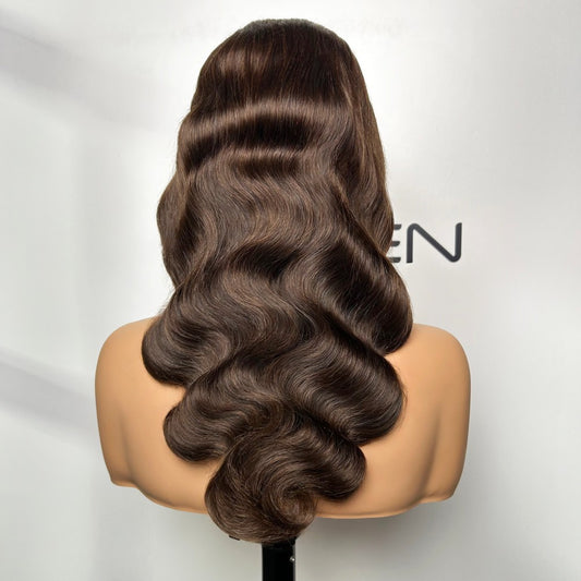 18 inches #4 brown glueless body wave wig no tangling no shedding