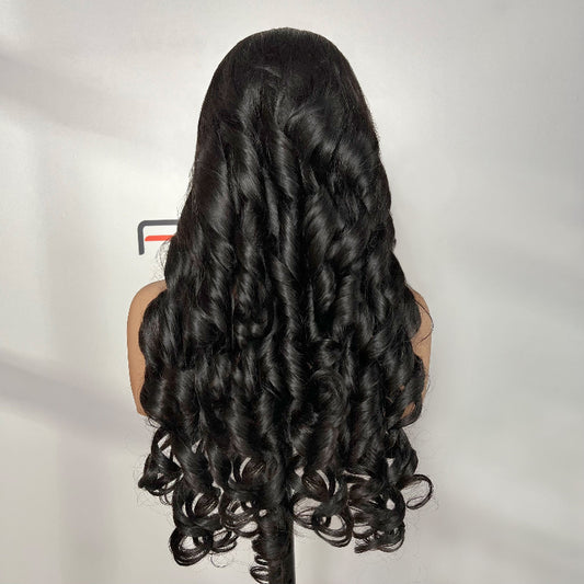 Daily wear natural black bouncy curly wigs