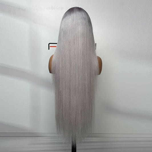 Natural hairline grey straight long 13*4 lace frontal wigs wholesale