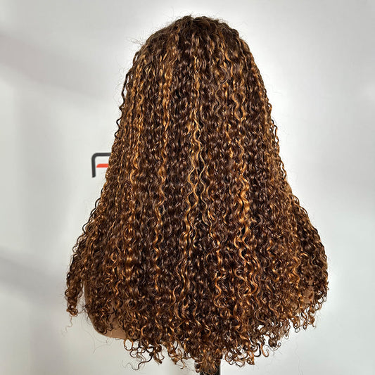 Factory wholesale 5x5 lace pixie curly wigs P4/27 ombre with natural hairline