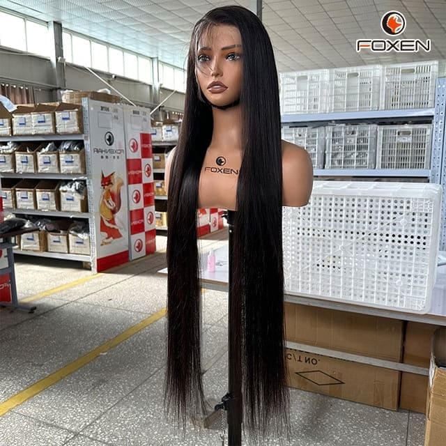 Unprocessed Virgin 40 Inches Natural Black Straight Lace Wigs Factory Wholesale