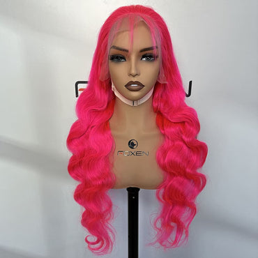 100% human hair pink body wave lace front wig bulk