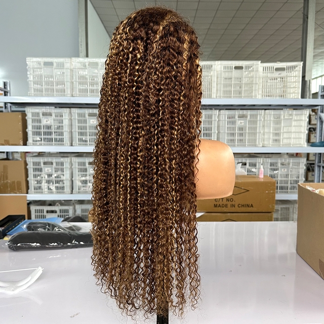 Foxen P4/27 Highlight Jerry Curly Hair Wigs Virgin Human Hair 5*5 Lace Closure Wigs