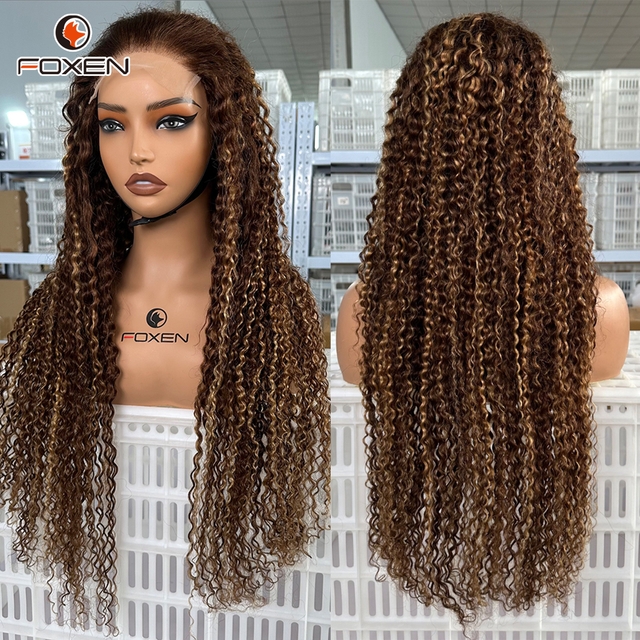 Foxen P4/27 Highlight Jerry Curly Hair Wigs Virgin Human Hair 5*5 Lace Closure Wigs