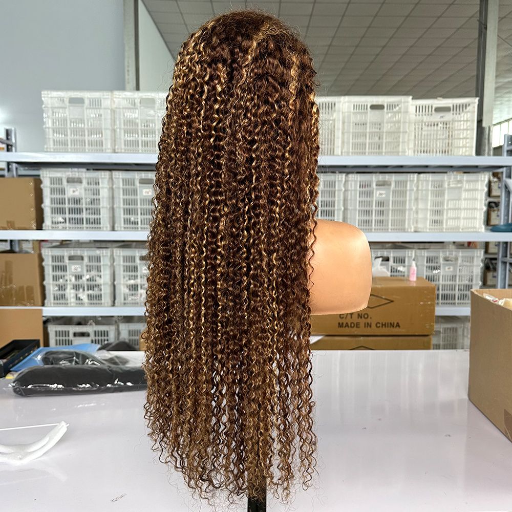 Foxen P4/27 Highlight Jerry Curly Hair Wigs Virgin Human Hair 5*5 Lace Closure Wigs