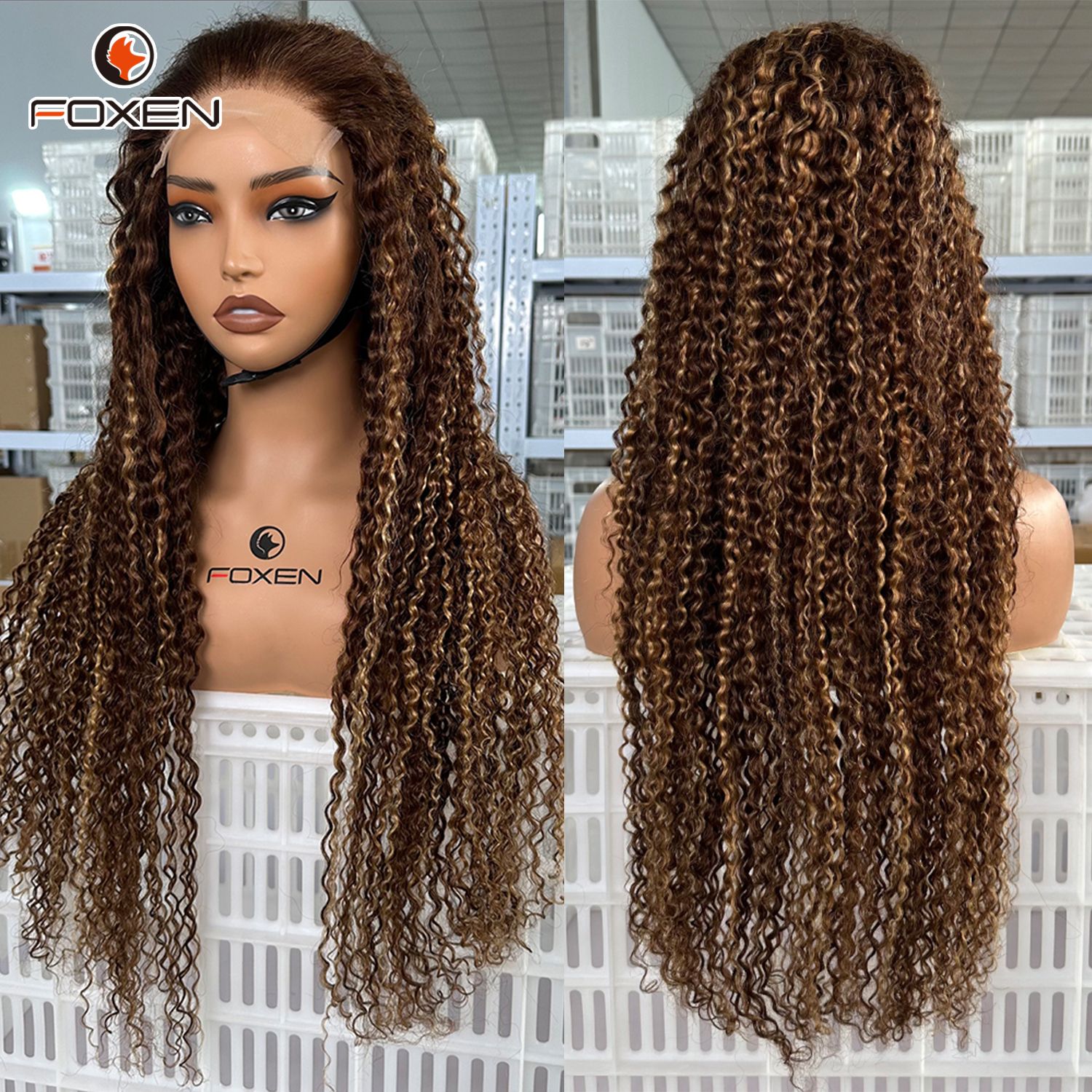 Foxen P4/27 Highlight Jerry Curly Hair Wigs Virgin Human Hair 5*5 Lace Closure Wigs
