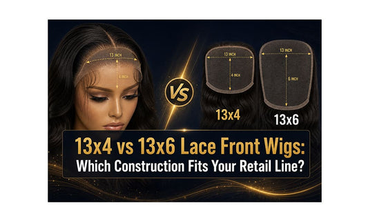 13x4 vs 13x6 lace front wig comparison showing lace dimensions — wholesale human hair wig construction guide for retail buyers