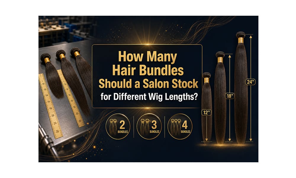 Wholesale hair bundles at 12, 18 and 24 inches showing 2, 3 and 4 bundle quantities — salon inventory planning guide by wig length