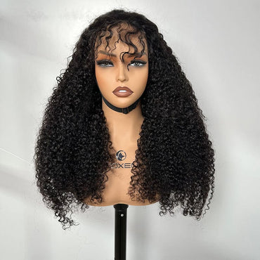 long lasting 4x4 lace natural black multi curly human hair wig 26 inch 180% density wholesale