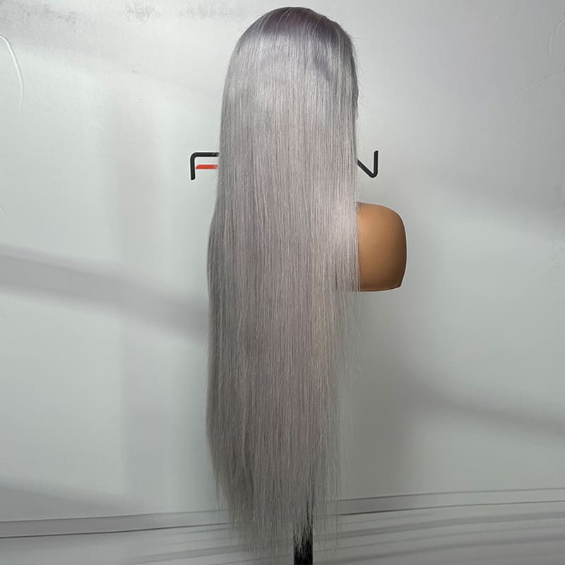 Grey straight long 13*4 lace frontal wigs wholesale low moq