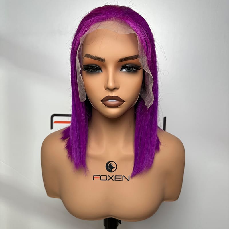 Bulk 12 inch purple straight bob 13x4 lace frontal wigs