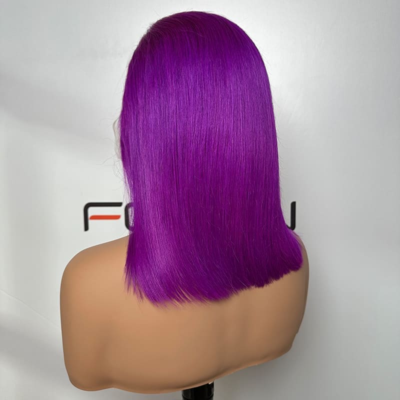 Custom color 13x4 lace frontal short bob wig 12 inch purple