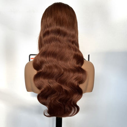 Best 22 inch 13x4 lace frontal #33 brown body wave human hair wig