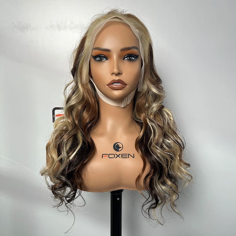 22 inch highlight wig 13x4 lace natural wave pre-plucked hairline