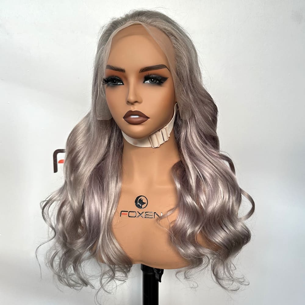 200% density transparent lace grey wave wigs B2B