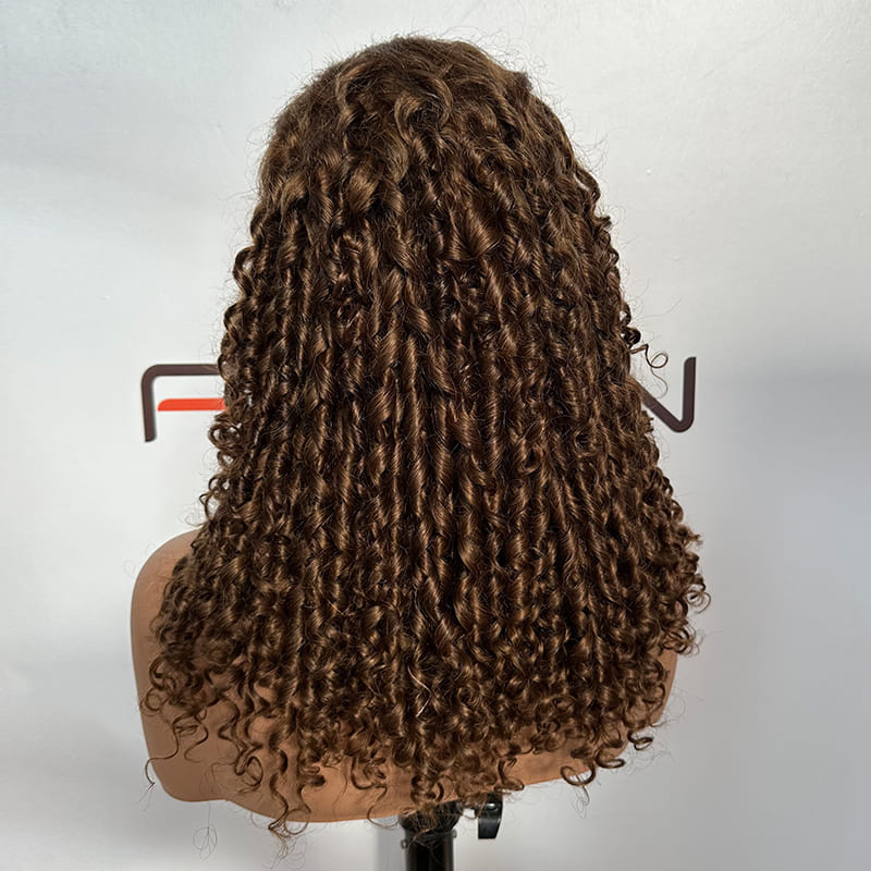 wholesale 100% real human hair dark brown curly wigs