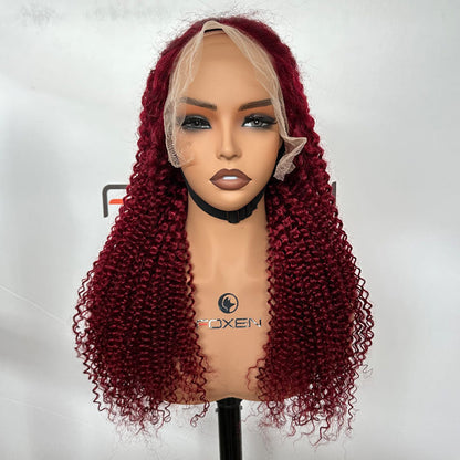 glueless 13x6 lace front curly wig burgundy color 24 inch	