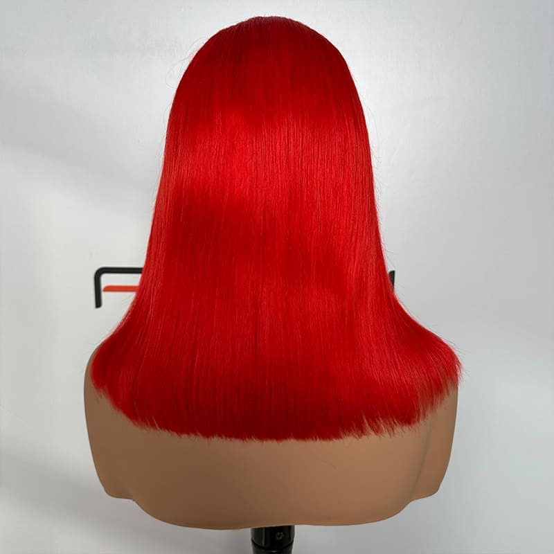 Low MOQ 14 inch red straight bob 5x5 closure wig wholesale