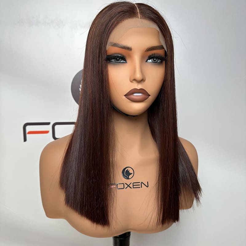 Factory direct Vietnamese hair 5x5 lace 4# dark brown bob wig wholesale