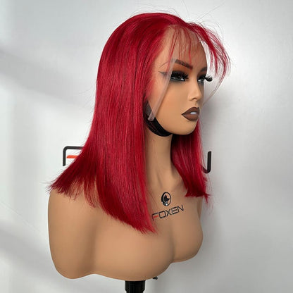 Customized 13x4 lace frontal dark red short bob wig 16 inch