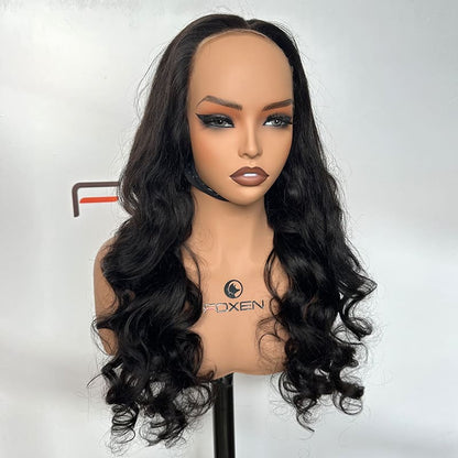 natural black 180% density glueless half body wave wig wholesale