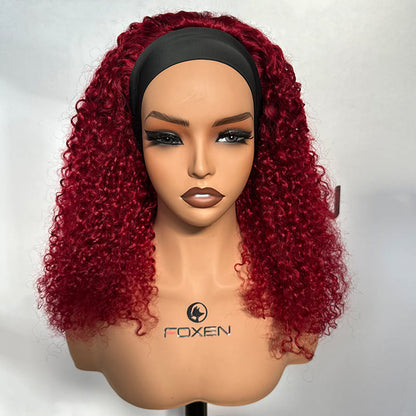 ODM burgundy curly human hair headband wigs