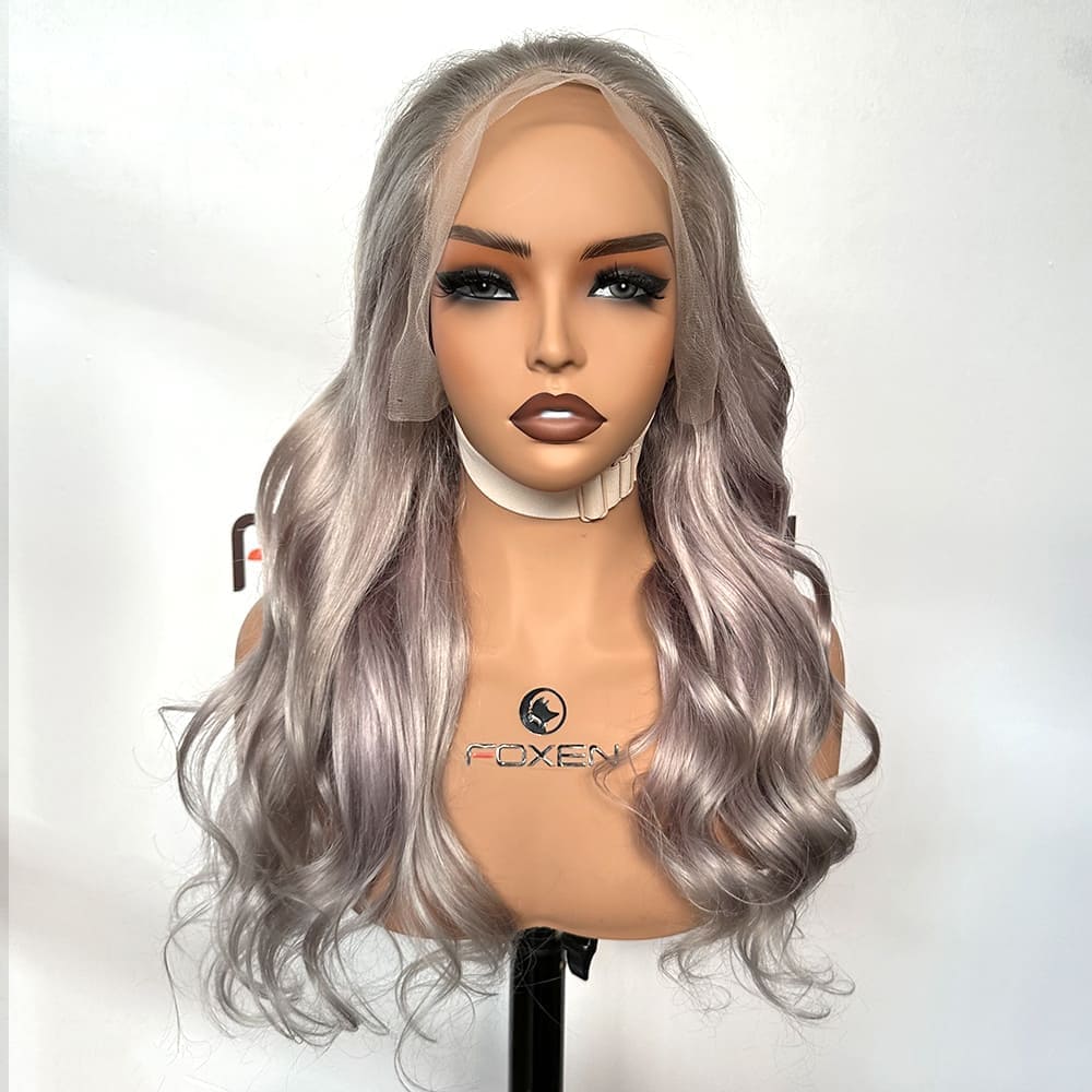 100% real human hair grey wave wig bulk supply
