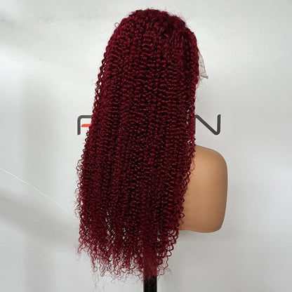 200 density curly wig burgundy color human hair 13x6	