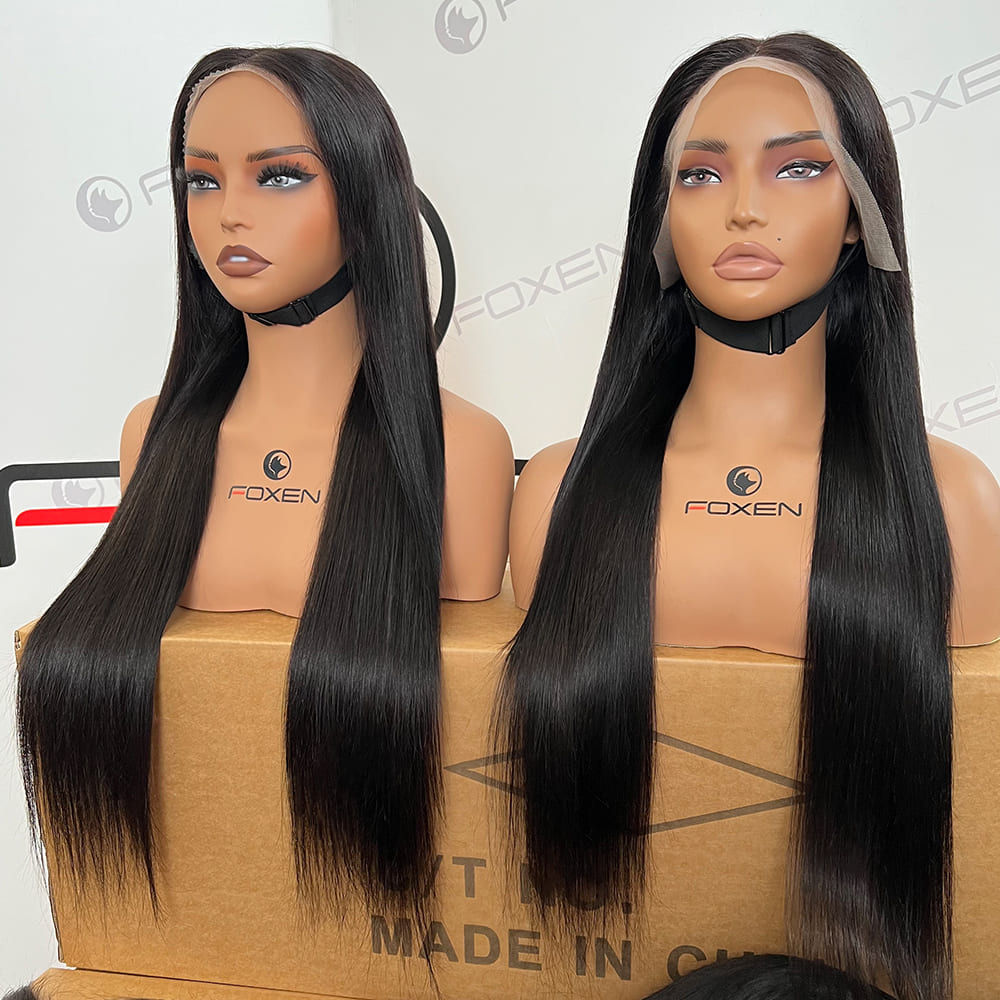 remy human hair black straight lace front wigs