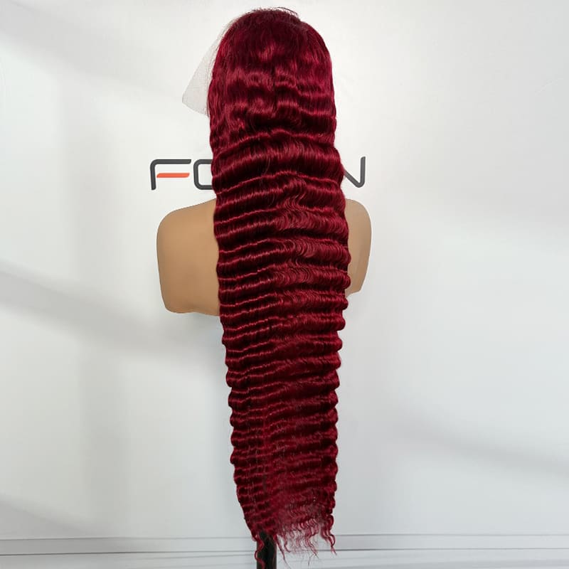 34 inch burgundy deep wave human hair wigs