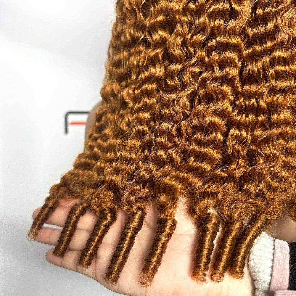 Bulk 350# ginger Burmese curly glueless wigs for B2B buyers