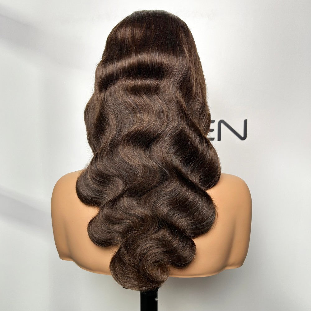 18 inches #4 brown glueless body wave wig no tangling no shedding