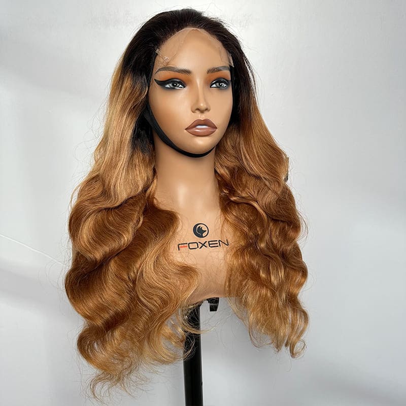 5x5 transparent lace wig ombre black to honey blonde