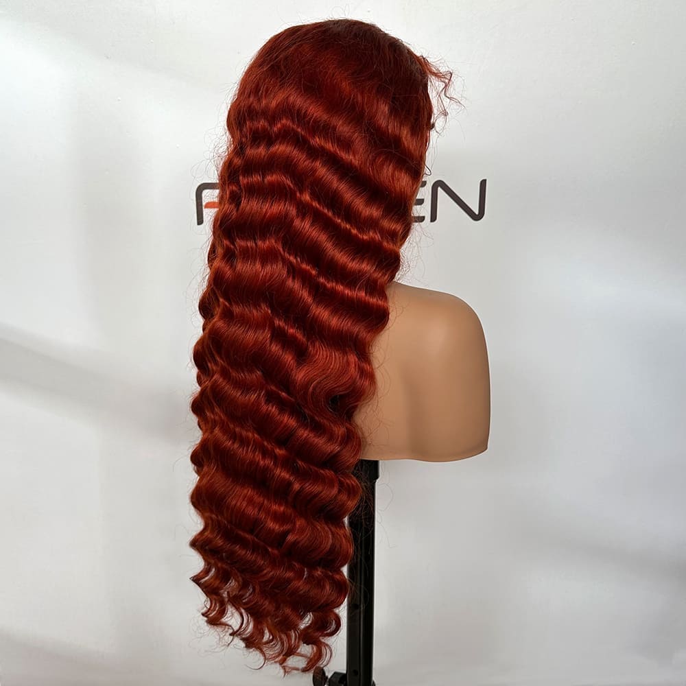 custom red brown deep wave human hair wig