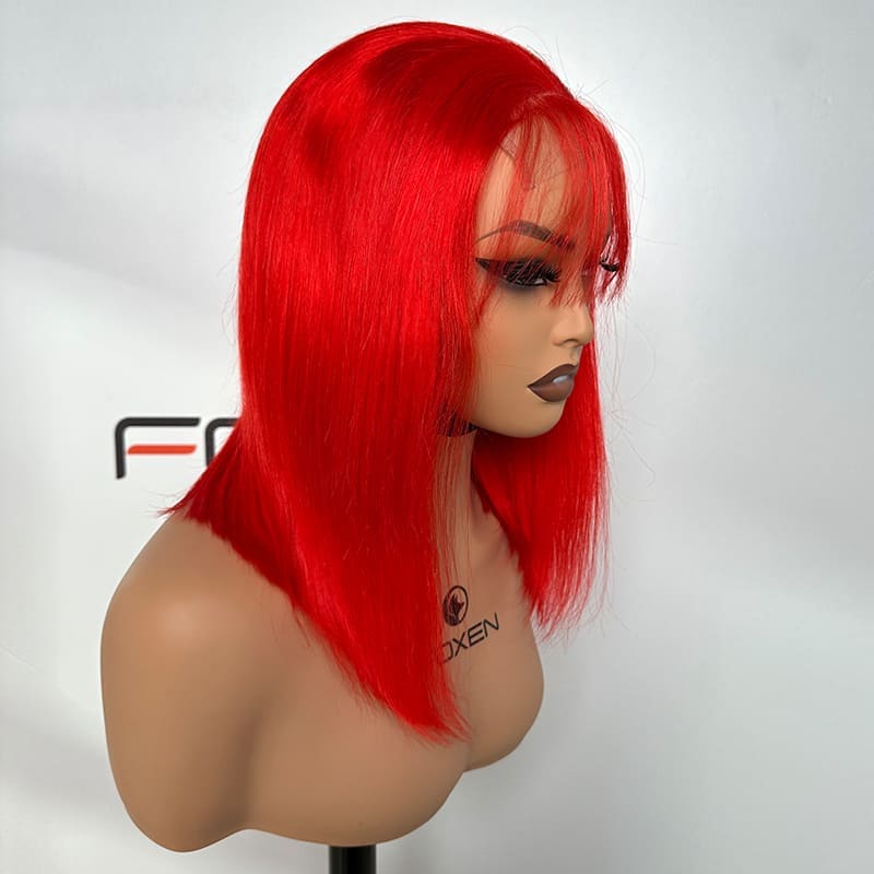 Bulk 14 inch red straight bob 5x5 lace closure wigs