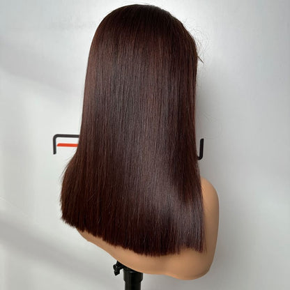 Custom 5x5 lace 4# dark brown short bob wig 16 inch Vietnamese human hair
