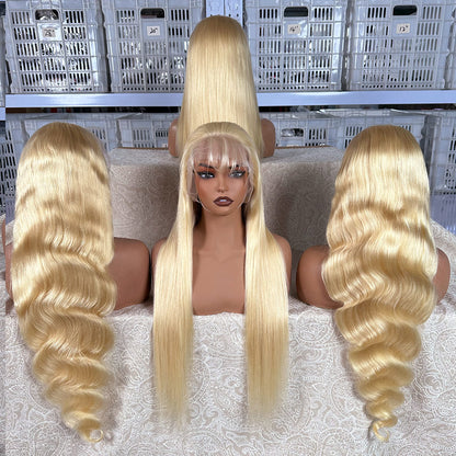 bleached knots 4pcs 613 blonde 130% density straight body wave wig bulk