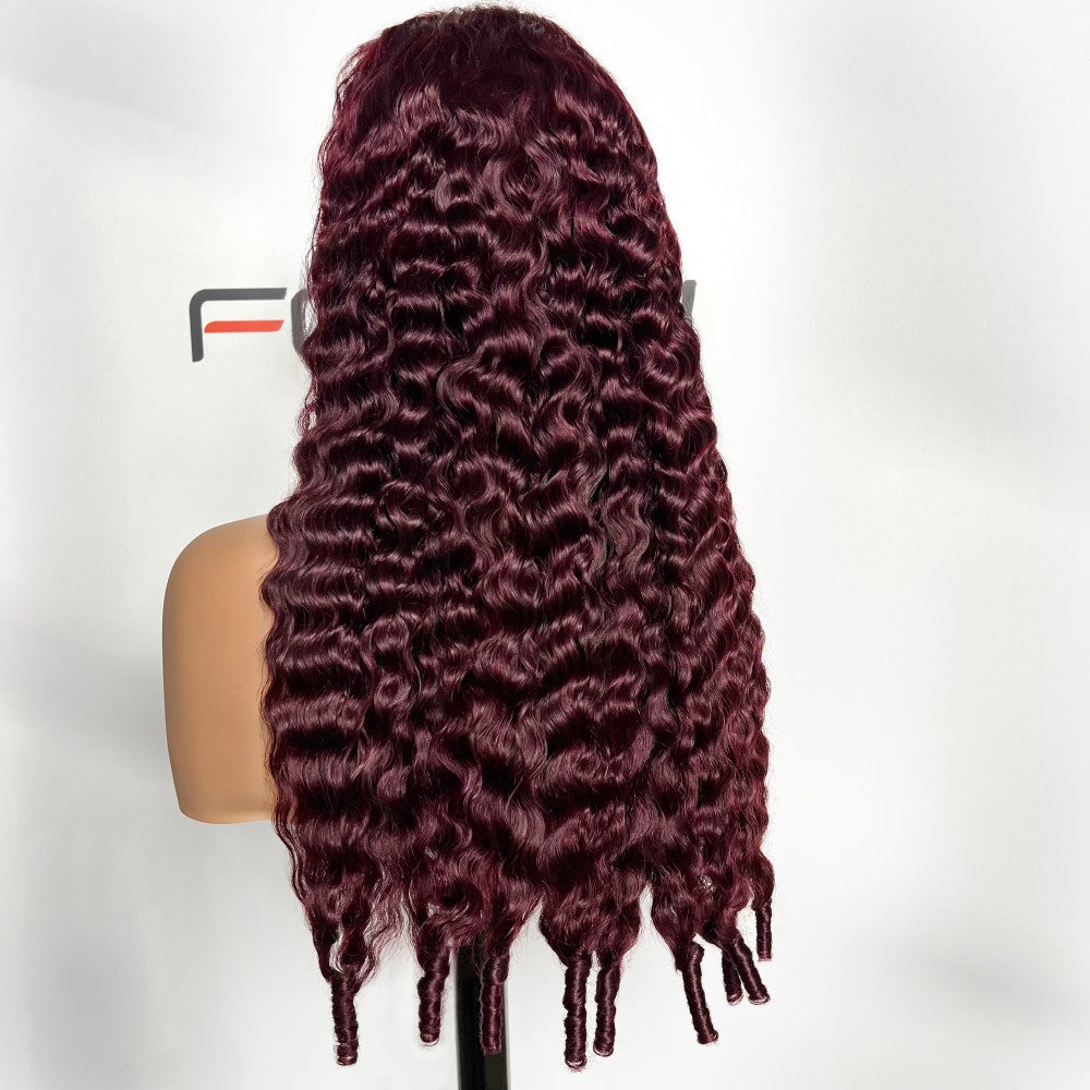 Wholesale 99j# dark red Burmese curly wigs for beauty salons