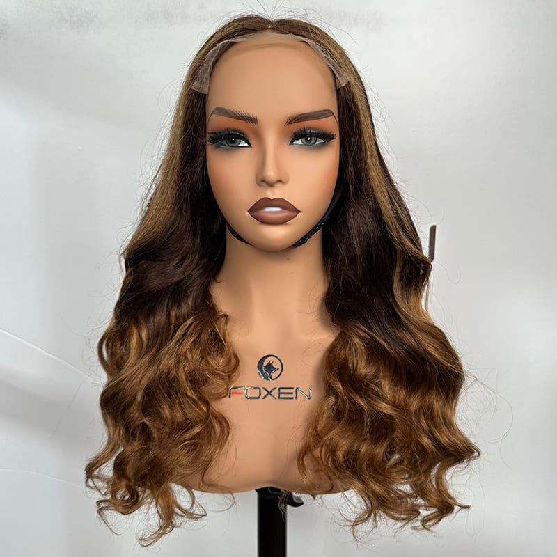 22 inch 6x6 HD lace closure curly wig with honey blonde highlights