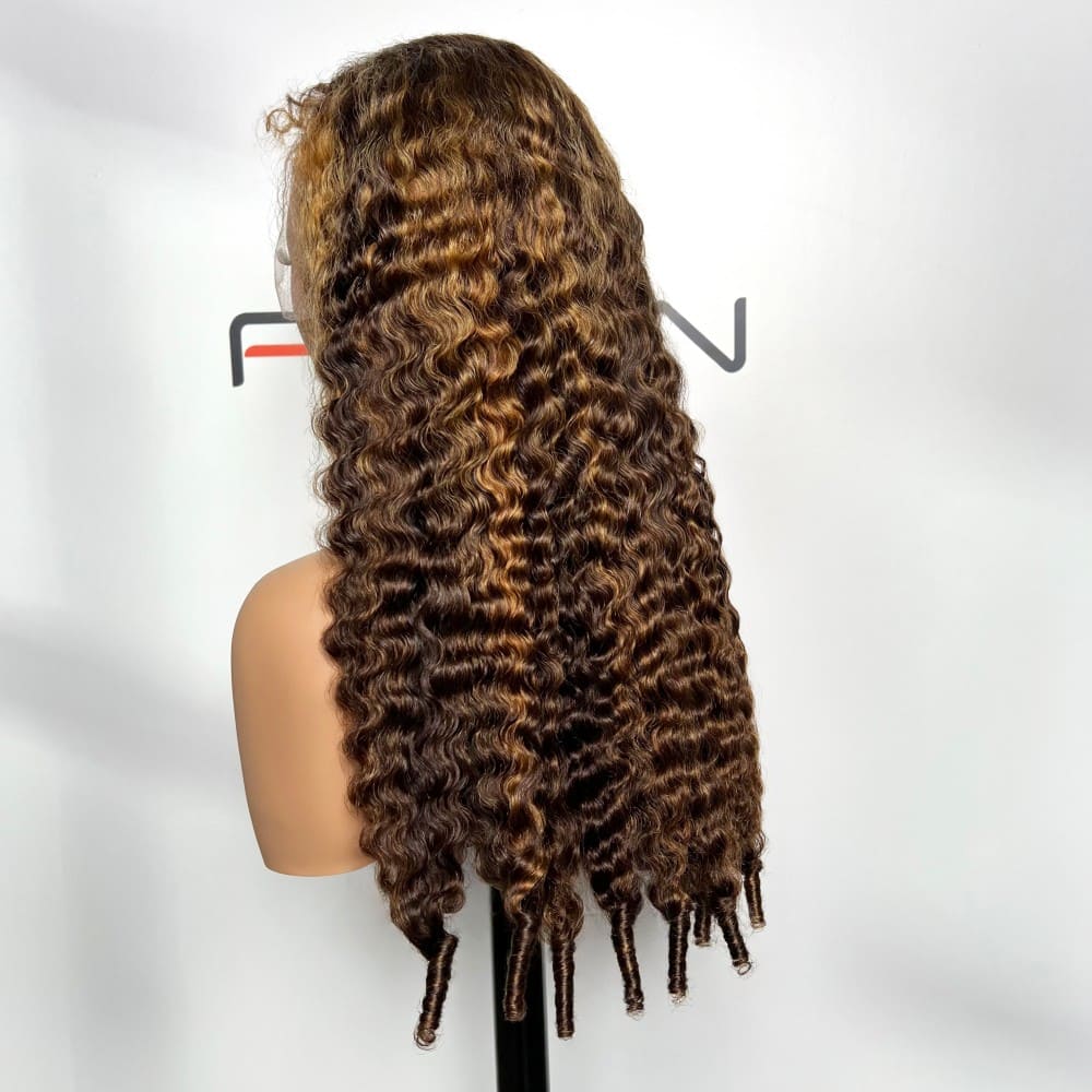 Foxen Shedding-Free 180% Density 13x4 Lace Front P4/27 Ombre Burmese Curly Wig Wholesale