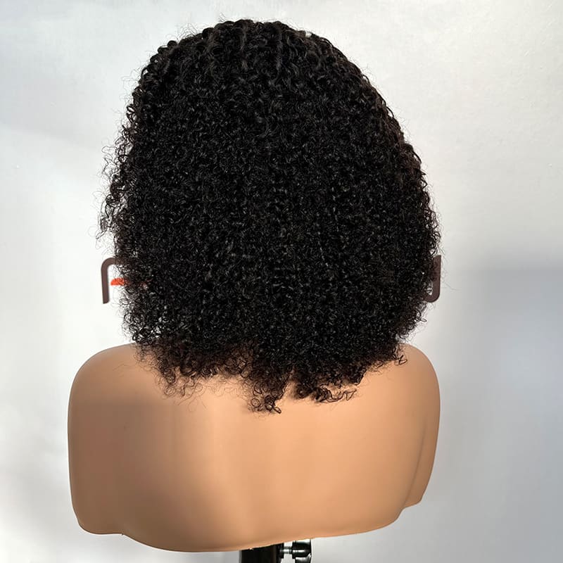 12-Inch Natural Black Curly Human Hair Headband Wig Supplier | 200% Density
