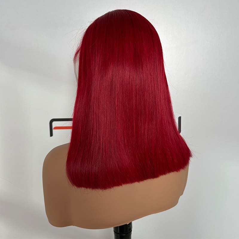Factory direct dark red straight bob 13x4 lace wig 16 inch wholesale