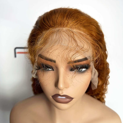 Wholesale 350 ginger Burmese curly full lace wigs with pre-plucked hairline