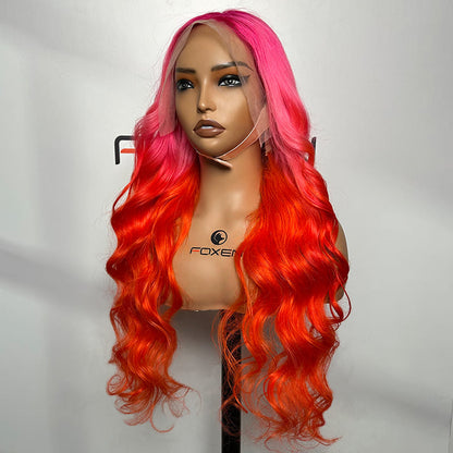 Pink orange lace frontal wig factory