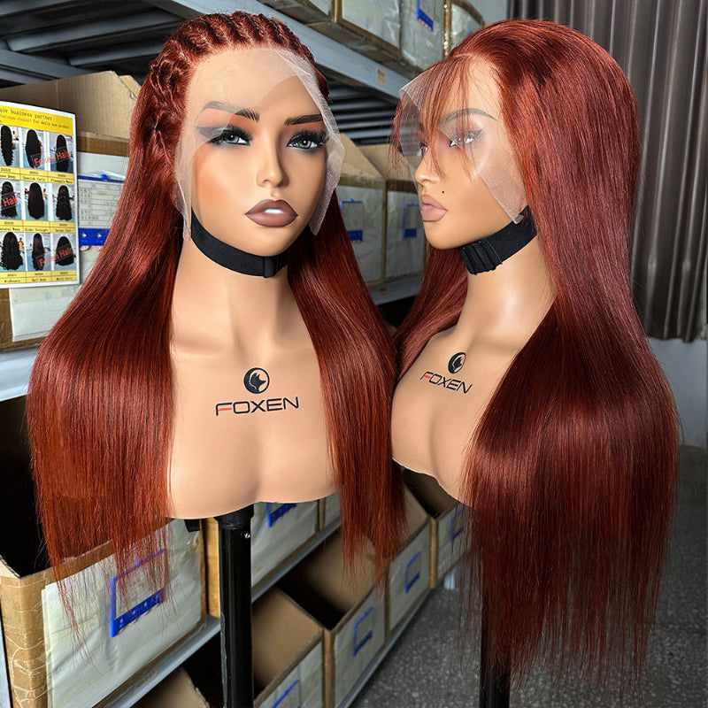 High density reddish brown straight wigs
