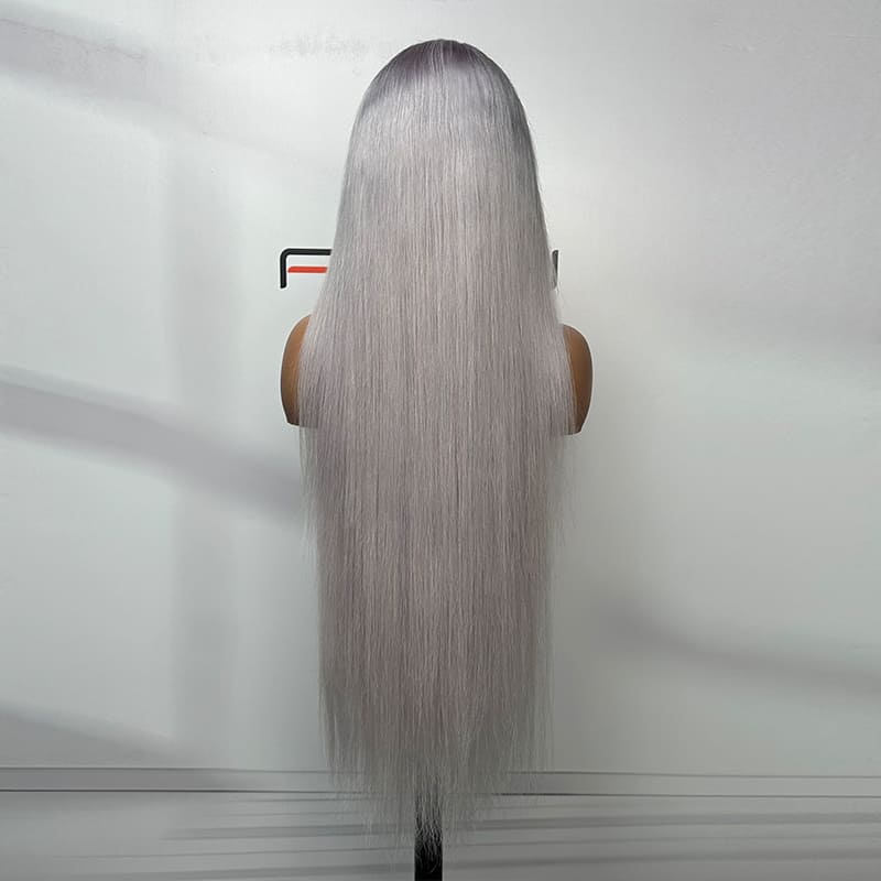 Natural hairline grey straight long 13*4 lace frontal wigs wholesale