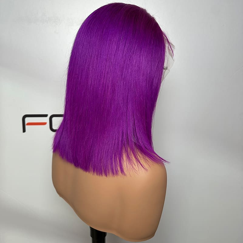 Factory direct purple bob 13x4 lace wig 12 inch wholesale