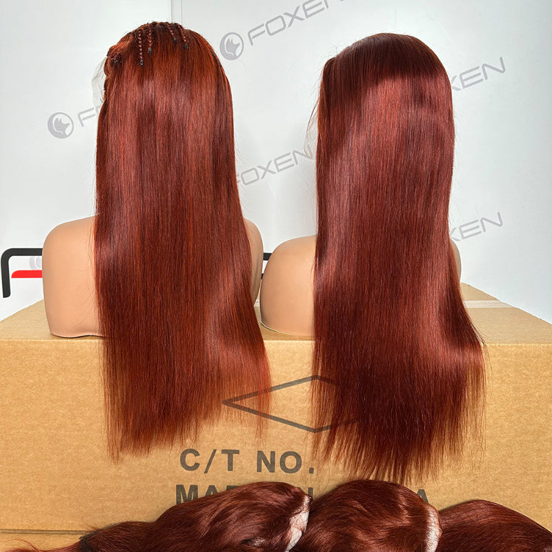 Custom reddish brown straight wigs wholesale